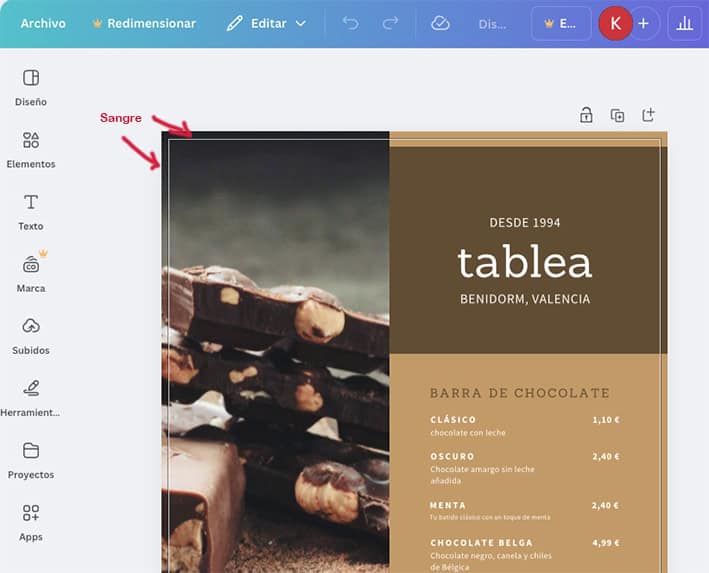 Opciones de descarga en Canva para exportar PDF con marcas de corte y sangrías